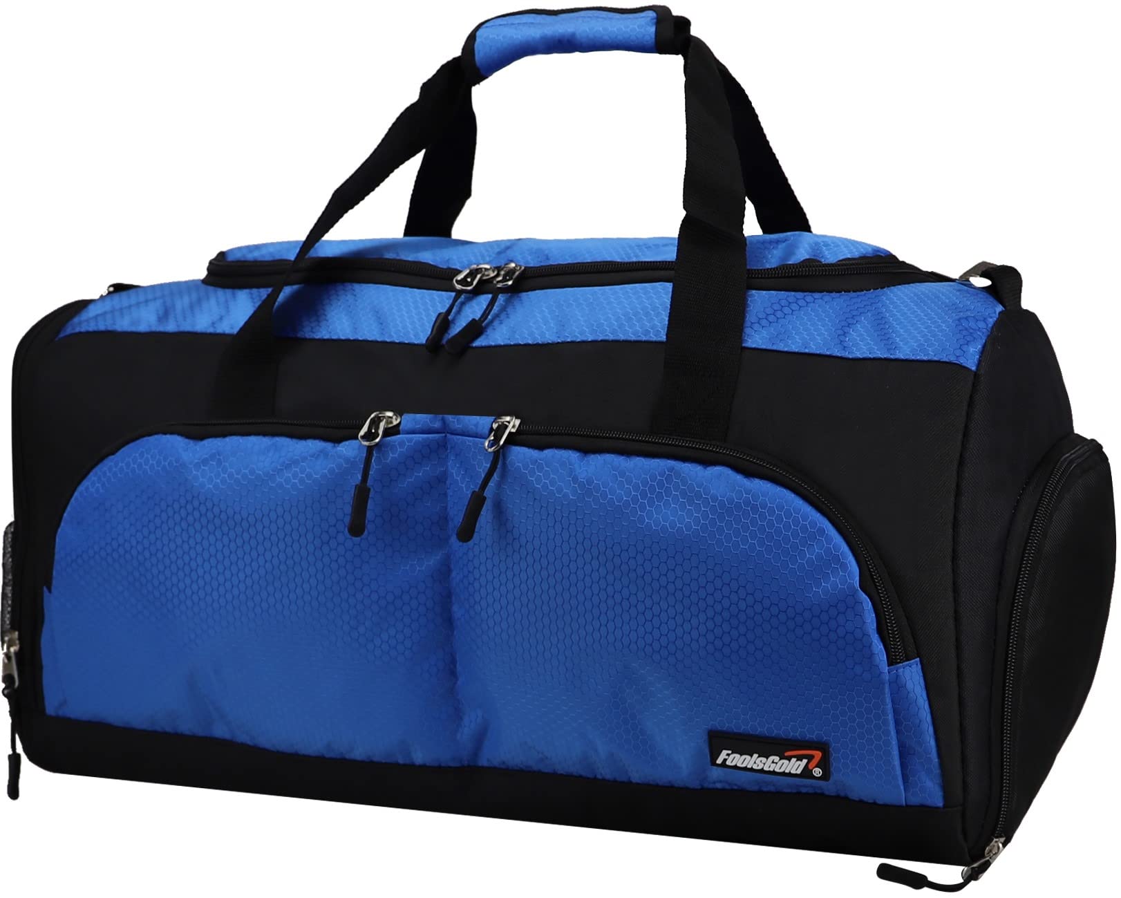 foolsGold Gym Duffle Bag with Shoe Compartment – Large Sports Holdall with Multiple Pockets, Fully Lined Interior, Durable 600D Polyester, Padded Strap & Base Pads – Blue