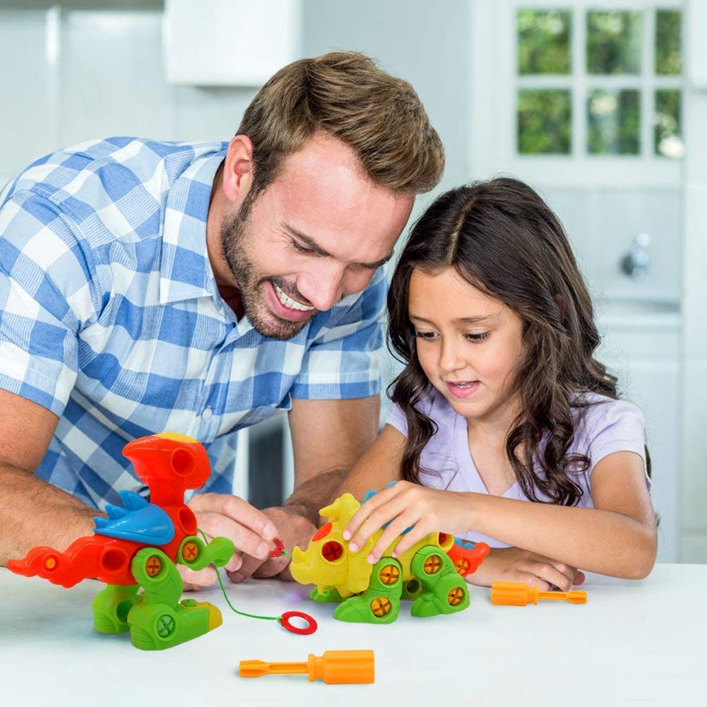 Akokie Dino Dinosaurs Toys Kids Figures Puzzle Assemble Kit Building Blocks DIY Construction Puzzle Toys For Boys And Girls Over 3 Years Old (2 Sets)