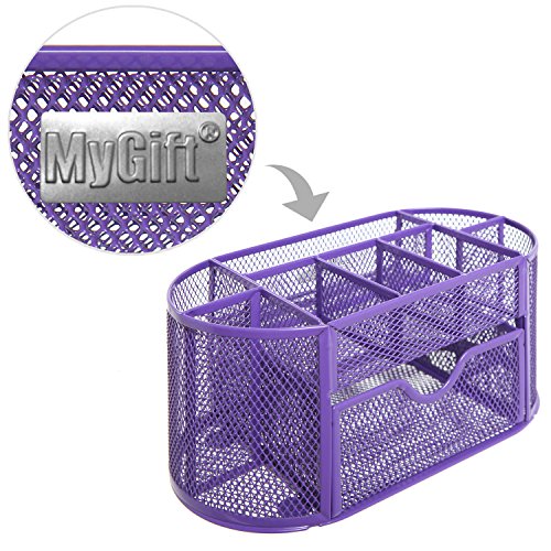 MyGift Purple Metal Wire Mesh Office Supplies Desk Organizer Caddy with