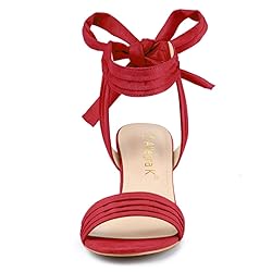 Allegra K Women's Open Toe Ankle Tie Back Red Block