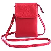 Leather Small Crossbody Cell Phone Bag Wallet Purse With Adjustable Strap - Red