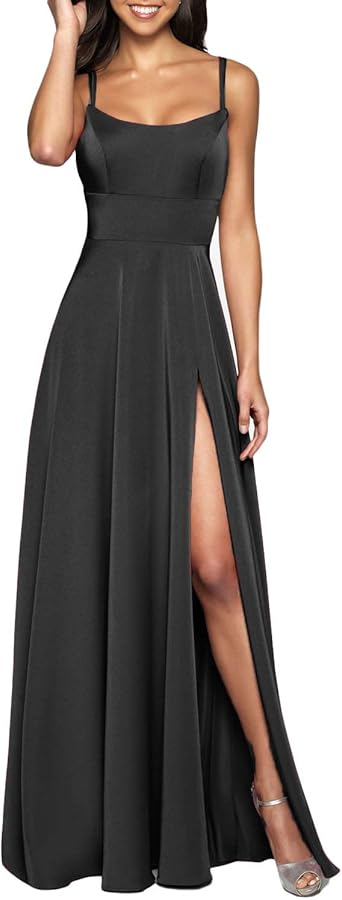 spaghetti strap silk prom dress