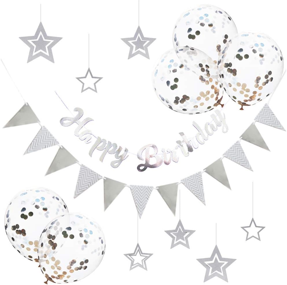 Birthday Party Set Birthday Decorations Birthday Letter Pull Flag 12 inch Sequin Balloons Silver