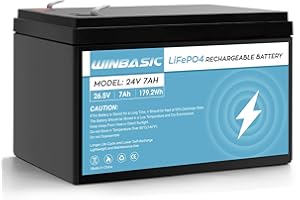 WINBASIC 24V 7Ah LiFePO4 Battery LF8011, 25.6V 179.2Wh Deep Cycle Rechargeable Lithium Iron Phosphate Batteries for Ride on Toys Fish Finder, Small Solar, Camping, HAM Radio, Power Wheels (24v 7Ah 1 Pack)