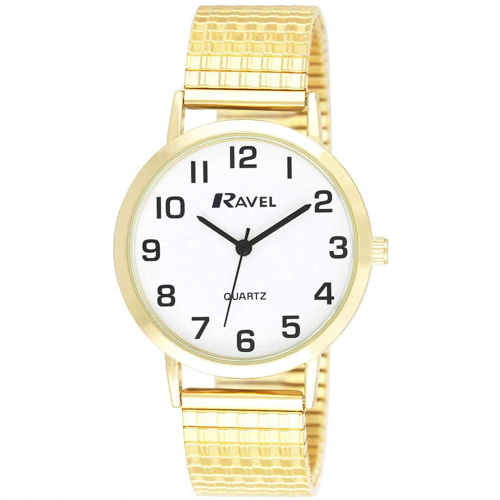 Ravel - Women's Traditional Watch with Clear Numeral Dial on Expander Bracelet - Gold Tone — image 1