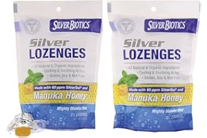 American Biotech Labs Silver Biotics Silver Lozenges w/60ppm SilverSol and Manuka Honey, Mighty Manuka Mint (21 Count) (2 Pack)