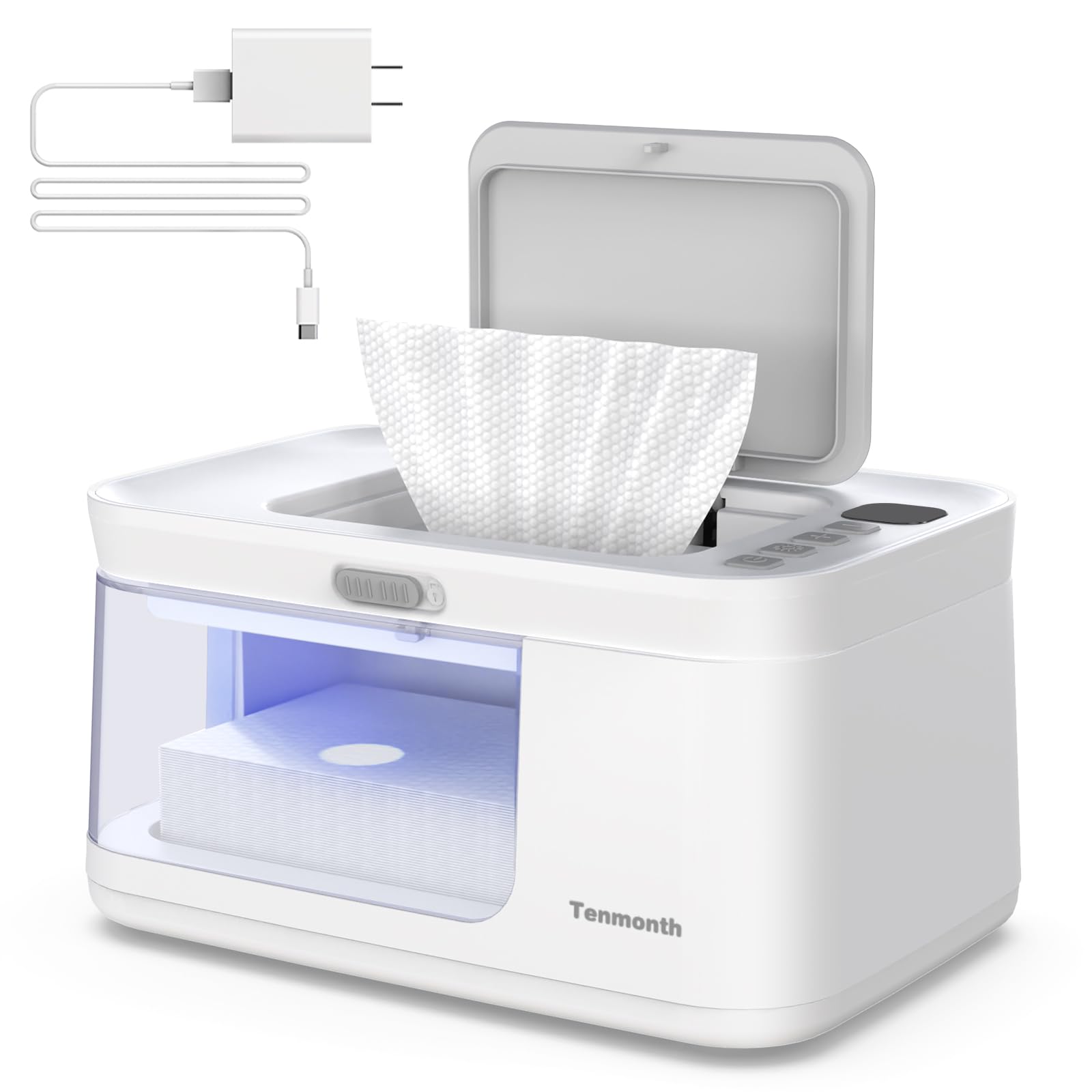 Photo 1 of Baby Wipe Warmer Baby Wet Wipes Dispenser, Tenmonth Diaper Wipe Warmer with LED Light & Transparent Viewing Window, Adjustable 95?-131?, 1.5 Meter Plug Cord