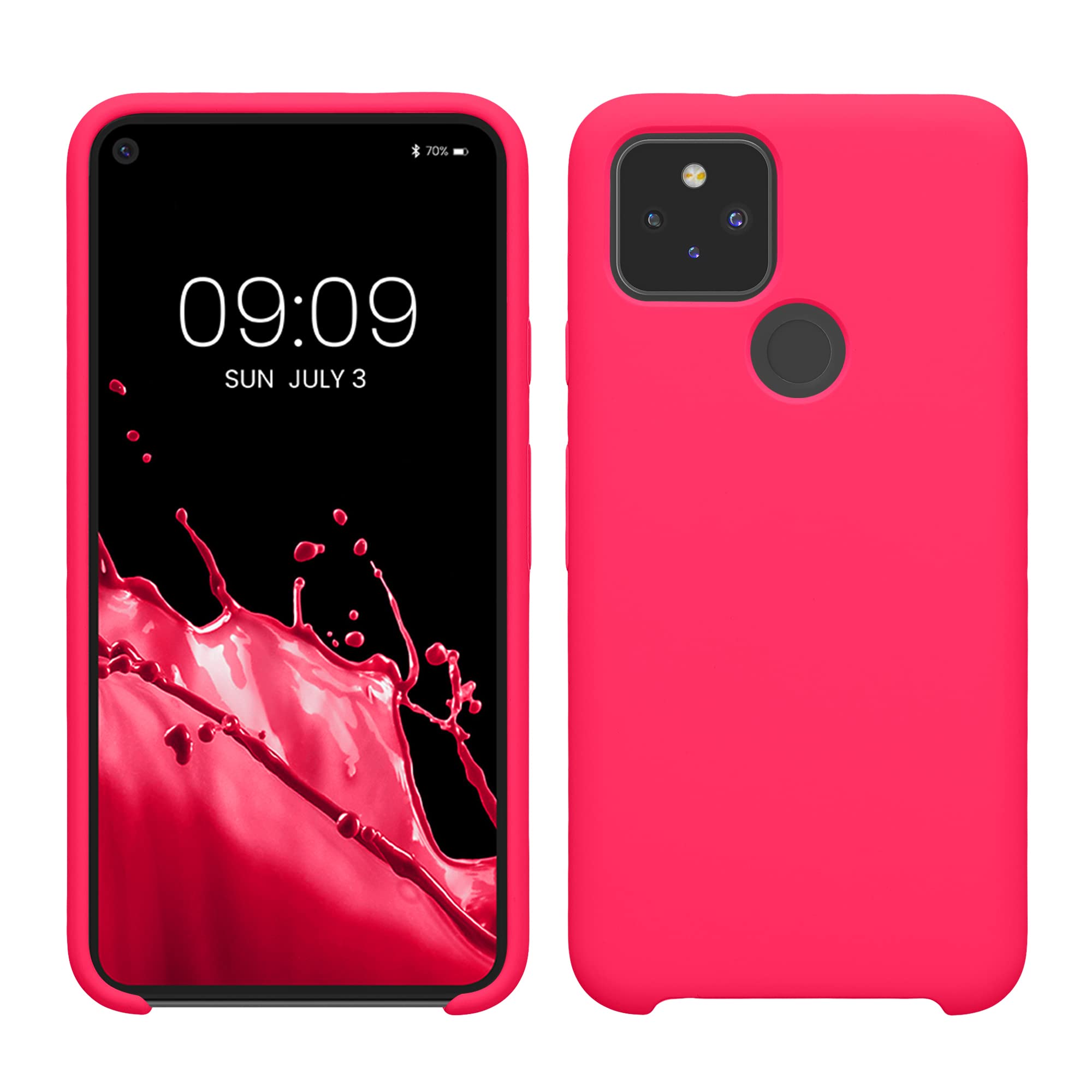 kwmobile Case for Google Pixel 5 Case - Soft Cover - Shockproof Silicone - Wireless Charging Neon Pink