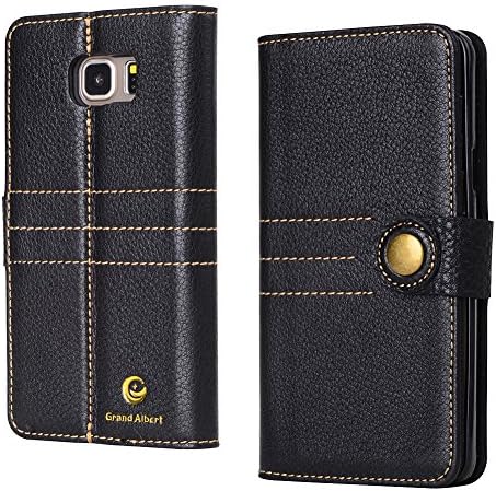 Note5 Case, Grand Albert Note5 Wallet Case N920 Case [Litchi Black] - Premium Retro Recovery Genuine Leather Wallet Cover with [Card Slots] and [Strap] for Samsung Note5 N920 (Note5 Litchi Black)