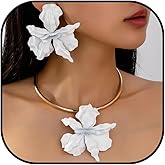 Pink Flower Earrings Necklace Set for Women Floral Statement Earrings Charm Necklace Jewelry Gift