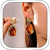 Bemous Teadrop Dangle Earrings Vintage Amber Earrings Geometric Gem Stud Earrings for Women