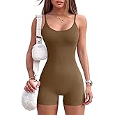 YIOIOIO Women Workout Seamless Jumpsuit Yoga Ribbed Bodycon One Piece Spaghetti Strap Shorts Romper