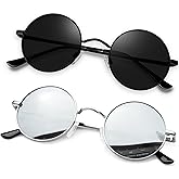 KANASTAL Round Sunglasses for Women Men Polarized Circle Sun Glasses UV400 Halloween Cosplay Shades 2 Pack