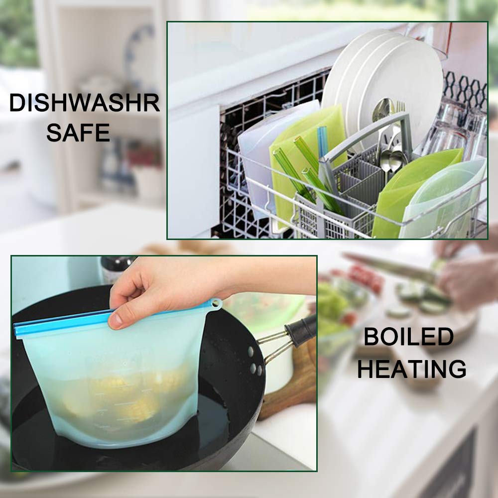 Reusable Silicone Food Bags (2 Large and 4 Medium) - Food Grade/Airtight Seal Silicone Storage Bags for Sandwich, Kids, Lunch, Snacks,Vegetable,Meat - Freezer Dishwasher Safe