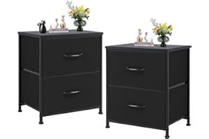 Sweetcrispy Nightstand Set of 2 with 2 Storage Drawers, 20" Height Small Bed Side Furniture End Table, Wooden Top Fabric Cabinet Kids Mini Dresser for Bedroom, Closet, Entryway, College Dorm