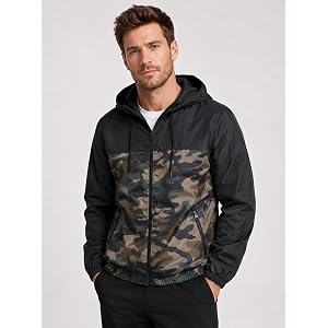 Men's Casual Jacket Camouflage Athletic Loose Coat Lightweight Breathable Color Block Outerwear