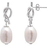 925 Sterling Silver Love Knot Studs Freshwater Cultured Pearls Dangle Earrings for Women
