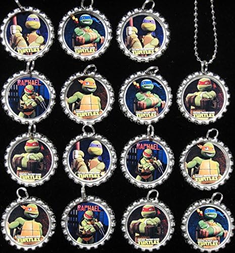 15 Teenage Mutant Ninja Turtle Flat Bottle Cap Necklaces for Birthday, Party Favor Set 1