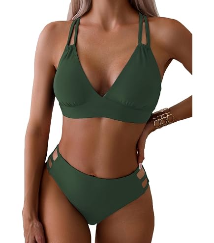 Amazon.com: LISEFO Women's Cutout Bikini Set Mid High Waist V Neck