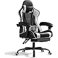 Shahoo Gaming Chair with Footrest and Massage Lumbar Support, Ergonomic Computer Chairs 360°Swivel and Height Adjustable Seat with Headrest for Office or Bedroom, Study Room, White