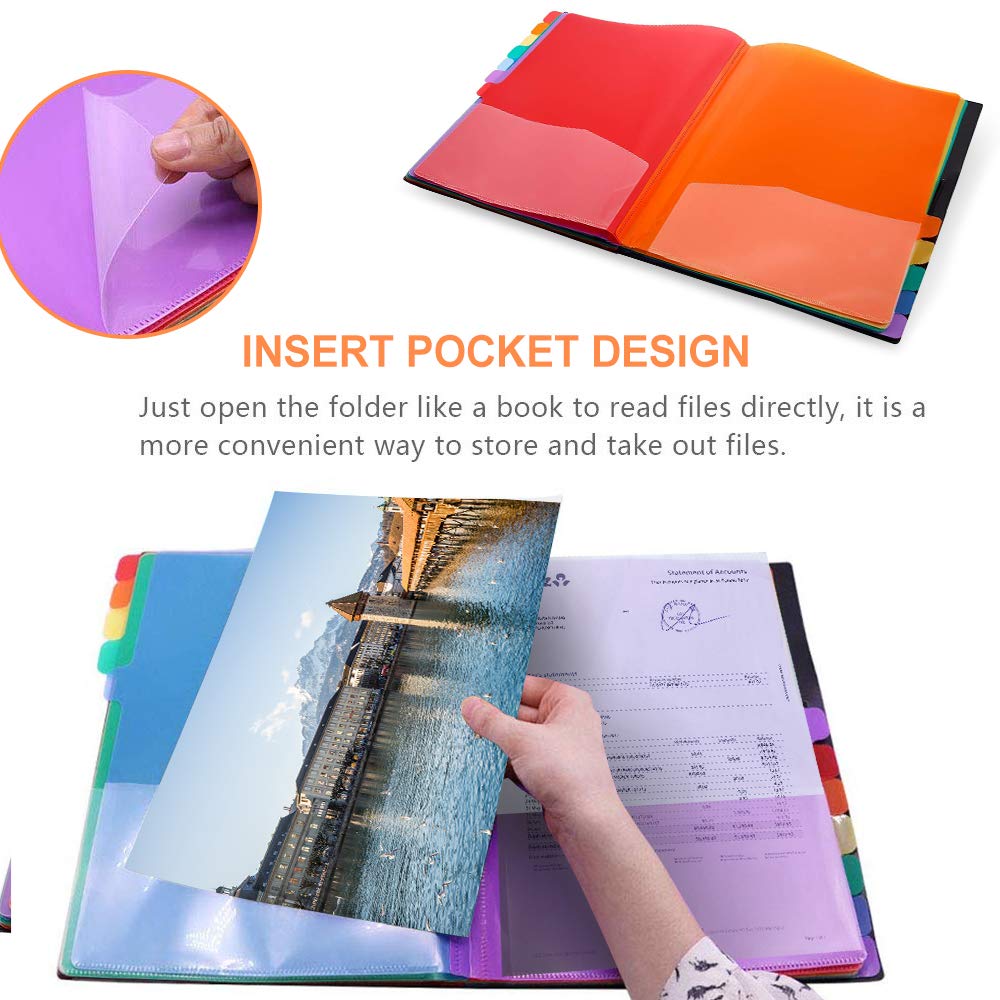 12 Pockets Expanding File Folder, A4 Letter Size Expandable File Organizer Hold 120 Sheets Portable Document Holder with File Labels for Office School Home (12 Pockets, Black)