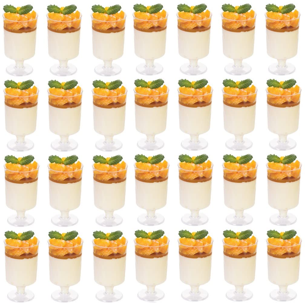 KAHEIGN 60Pcs Mini Dessert Cups, 100ml Plastic Round Dessert Cups Clear Parfait Appetizer Cup Reusable Serving Bowl for Dessert Pudding Mousse Party (8.5 x 5cm)