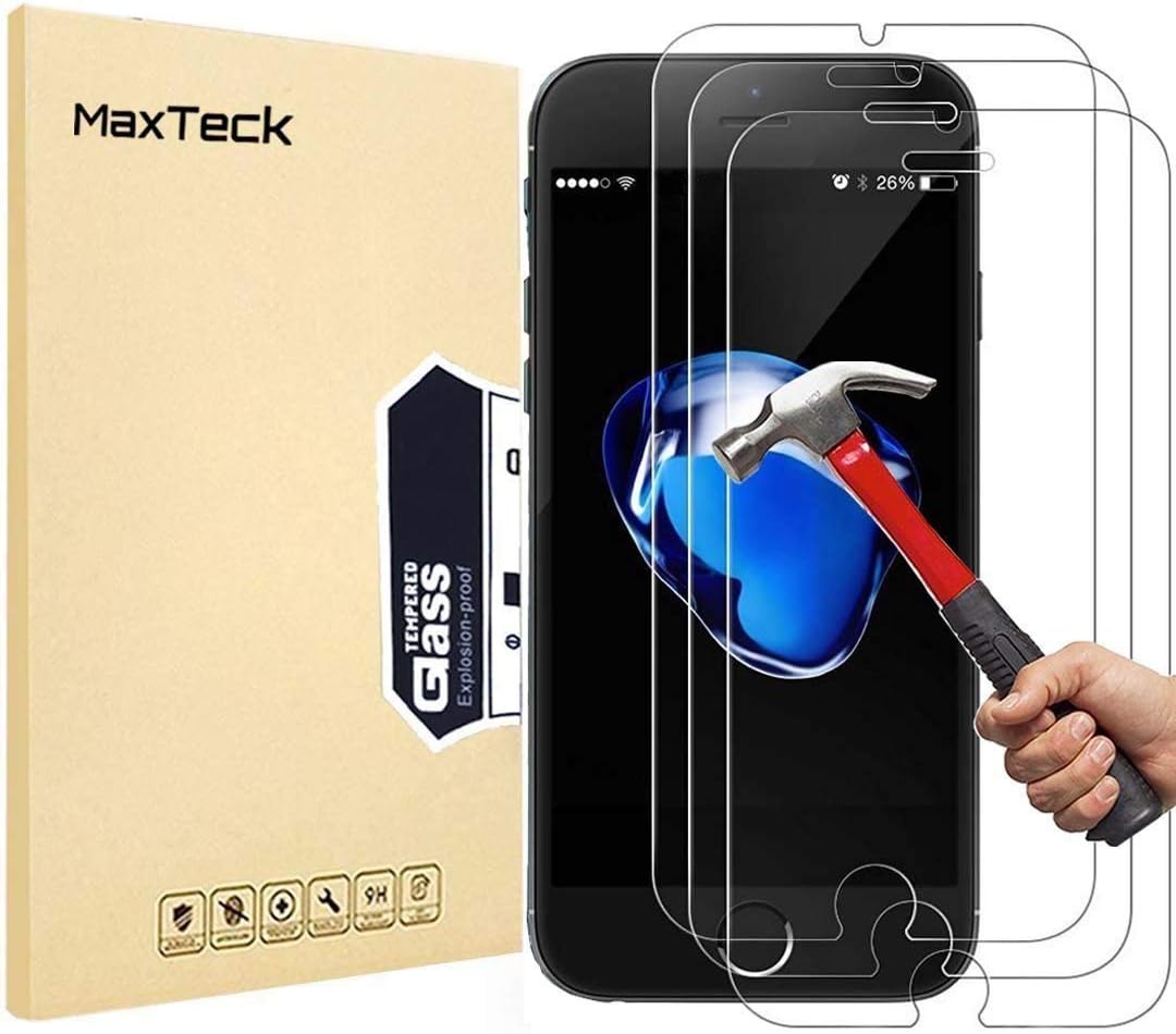 [3 Pack] iPhone 8 iPhone 7 Screen Protector, MaxTeck 0.26mm 9H Tempered Shatterproof Glass Screen Protector Anti-Shatter Film for iPhone 8 7 4.7" Inch [3D Touch Compatible]