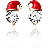 Santa Christmas Stud Earrings for Women,Crystal Red Santa Christmas Hat Earrings,Shiny Christmas Xmas Thanksgiving Earring Stud Jewelry Gift
