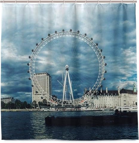 Amazon Nikivivi 防水シャワーカーテン 市の海辺のレジャーで観覧車の薄暗い空遊び 浴室 目隠し 間仕切り取付簡単 カーテンリング付属 おしゃれ バスカーテン 180ｘ180cm シャワーカーテン ホーム キッチン オンライン通販