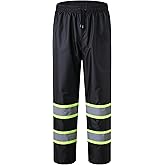 JKSafety Hi-Vis Rain Pants for Men Women Waterproof 3M Scotchlite Reflective Safety Rain Trousers Water-Resistance HV Gears for Farming Fishing Sports Works Inner Mesh Lining (114-Black L)