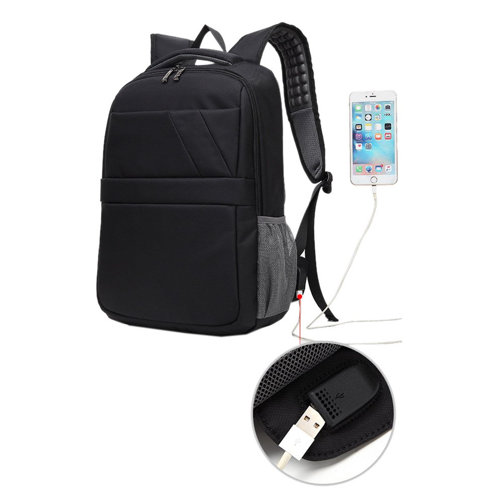 Mochila antirrobo Mochila para Ordenador Portátil 15.6 pulgadas impermeable con carga USB para hombres y mujeres, Escuela Universitaria senderismo, para Trabajo, Diario, Ocio-Negro