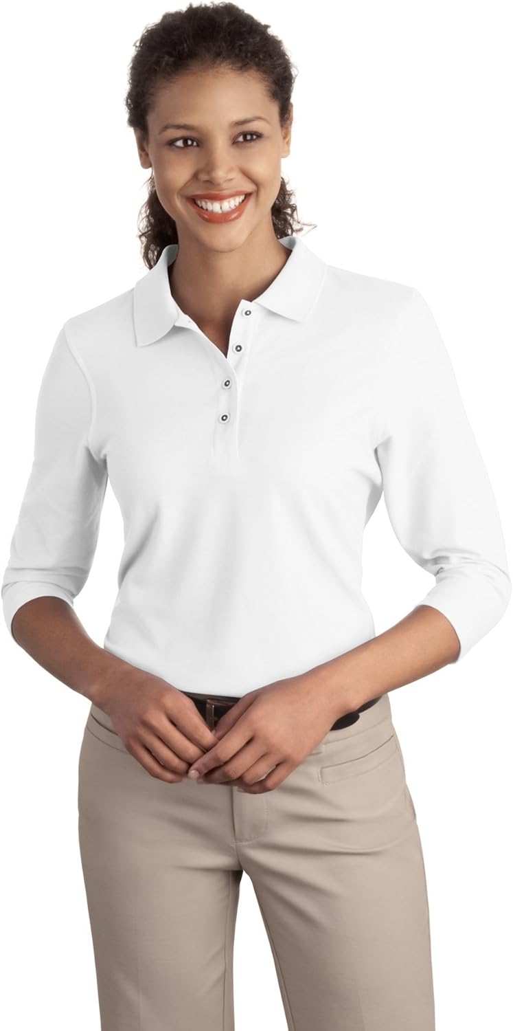 Port Authority Women's Silk Touch 3/4Sleeve Polo: Clothing