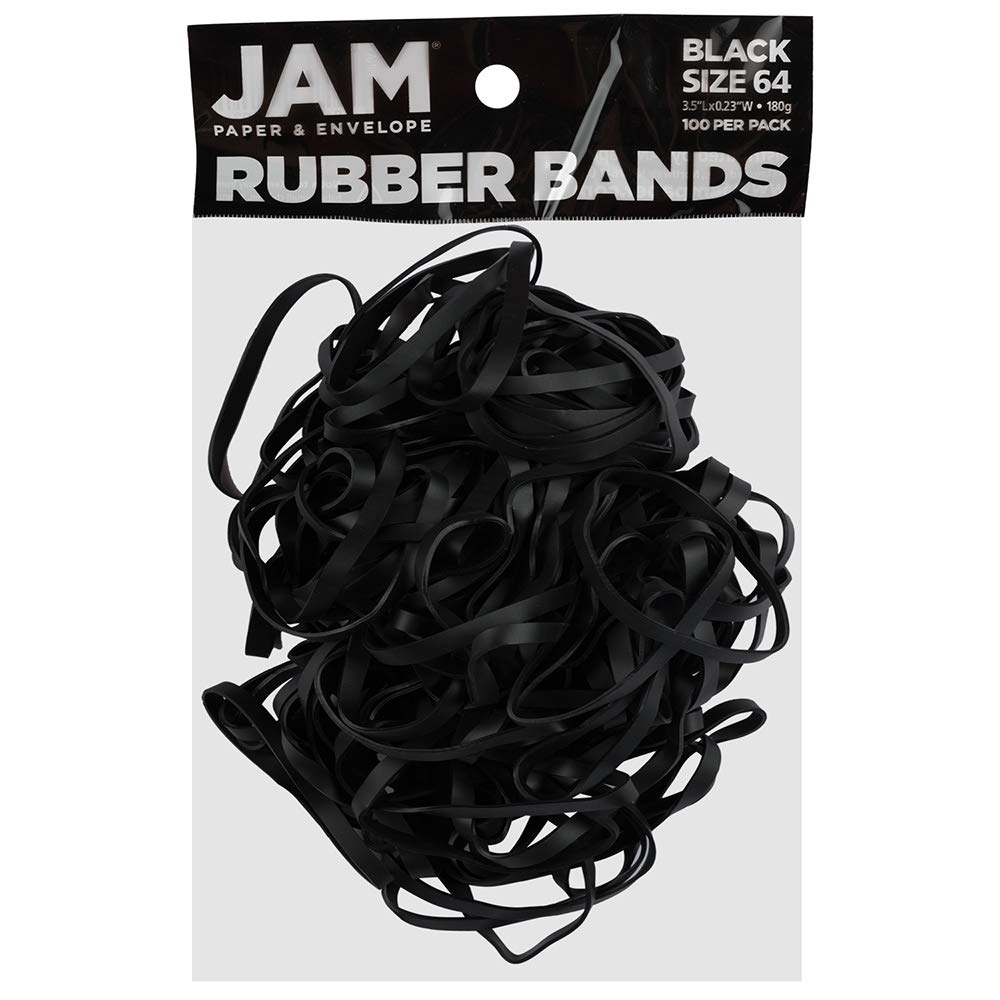 JAM PAPER Durable Rubber Bands - Size 64 - Black Multi-Purpose Rubberbands - 100/Pack