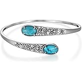 Biduanro Genuine Natural Turquoise Chunky Adjustable Bracelet 925 Sterling Silver Boho Elegant Style Bangle Cuff Jewelry Gift for Women