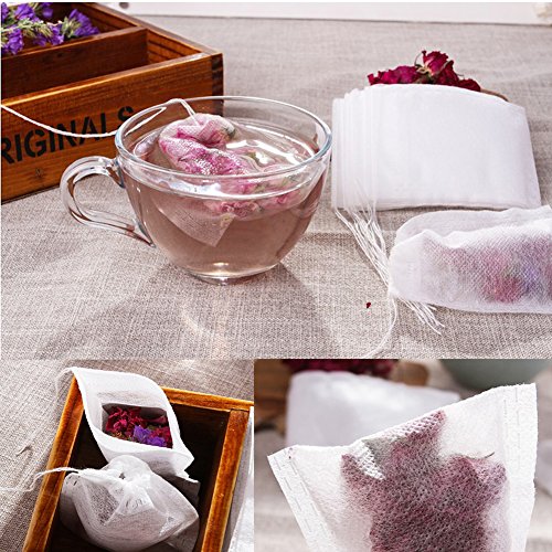 Tea Filter Bags, NUIBY Unbleached 100% Natural Empty Tea Bags for Loose Leaf Tea - Disposable Tea Infuser Bags - 1 Cup Capacity, 100 Counts with 1pc Stainless Steel Tea Spoon (2.4in 3.2in)