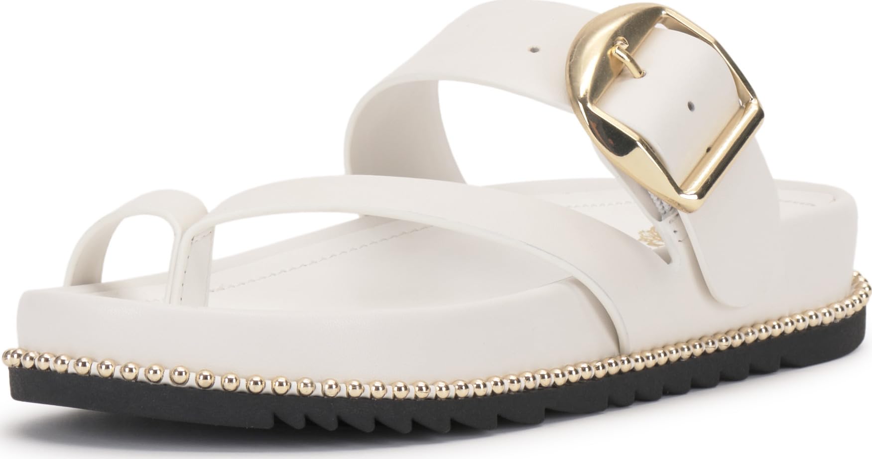 Vince Camuto Women’s Camilo Toe Loop Buckle Band Slide Sandal, Bianco, 6