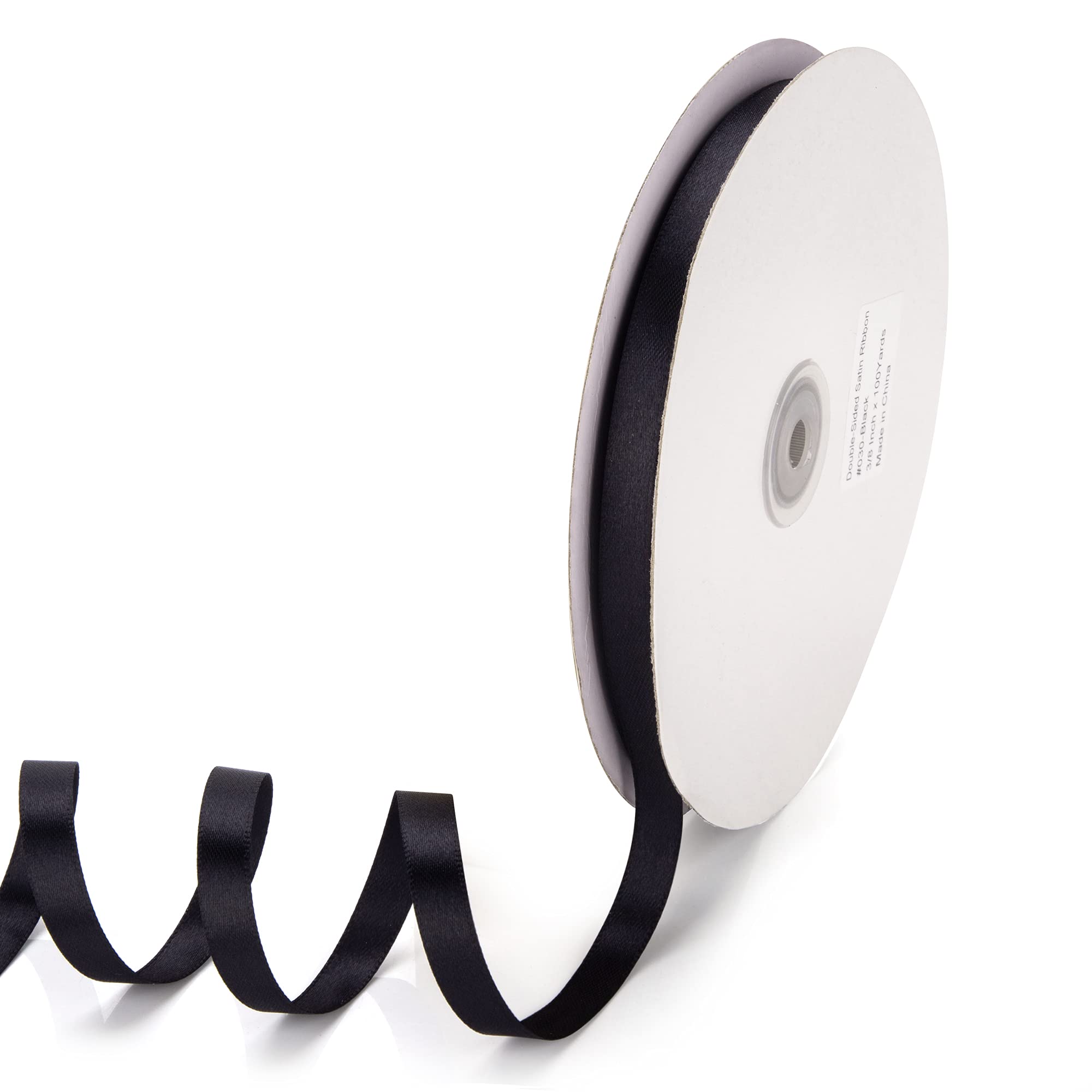 IHKFILAN Satin Ribbon in Black (10 mm x 91.44 m) Matt Shiny Gift Ribbon for Decorating & Crafts, for Wrapping Special Gifts, for Weddings, Christenings