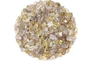 IMALY Gold Rutilated Quartz Tumbled Chips Stone Polished Crushed Healing Crystal Quartz Pieces Irregular Shaped Stones for Home Decorative Stones Vases Plants Succulents 0.5lb