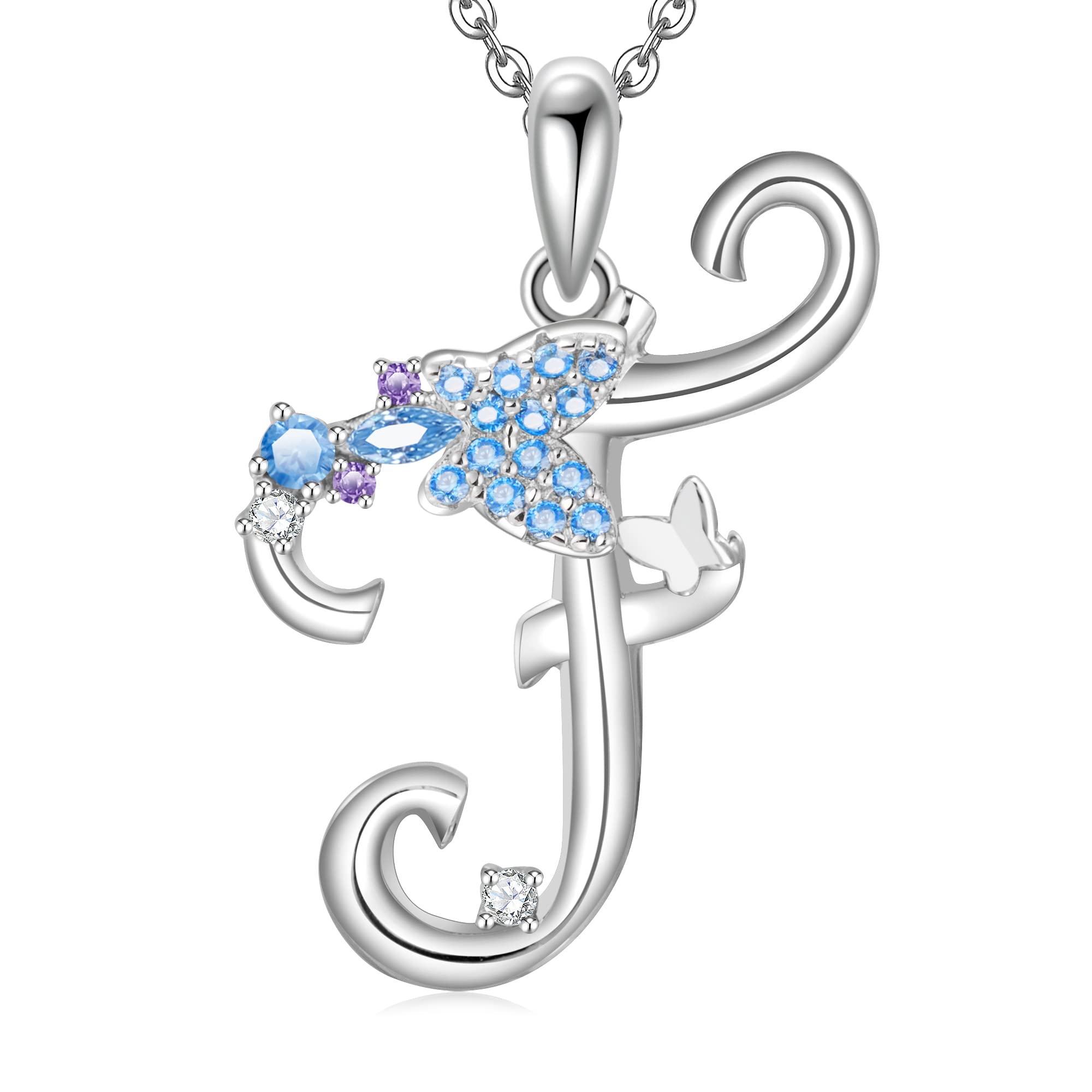 Initial Necklace for Women 925 Sterling Silver Butterfly Letter Pendant Gift for Women