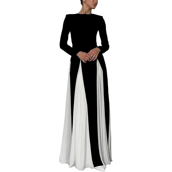 fitted lace wedding dress Color Block Pleated Long Sleeve Dress Small / Multi main image 1