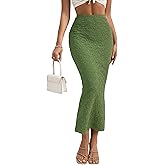 GORGLITTER Women's High Waisted Flowy Long Pencil Skirts Ribbed Knit Bodycon Maxi Skirt Summer Trendy 2025