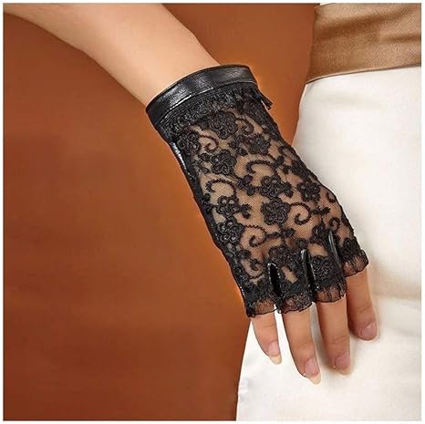Amazon Co Jp レディース薄いセクション日焼け止めレース通気性夏ドライビングレザーグローブレディース ファッションハーフフィンガーグローブ ファッション手袋 ホーム キッチン