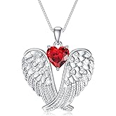 POTOPYY Birthstone Angel Wings Necklace for Women 925 Sterling Silver Guardian Angel Necklace Pendant Birthstone Jewelry Birthday Valentines Day Mothers Day Gifts for Women