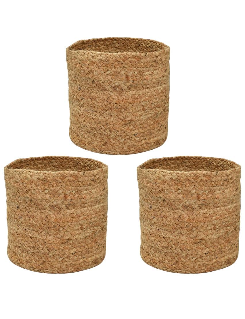 Photo 1 of Kalakriti (Pack of 3, 6 Inch Height Jute Planter Basket | Sustainable Woven Rope Storage for Decorating Indoor | Outdoor | Modern Style Décor | Natural Jute | Plants Pots Multi-Purpose Bins Brown