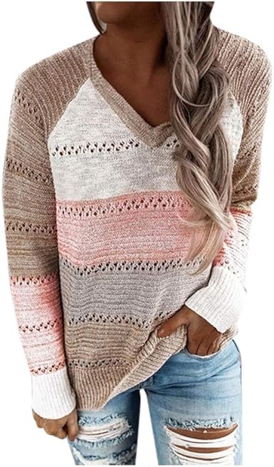TIMEMEAN Stripe Sweaters for Women Pullover Pink Large: Amazon.co.uk: Clothing