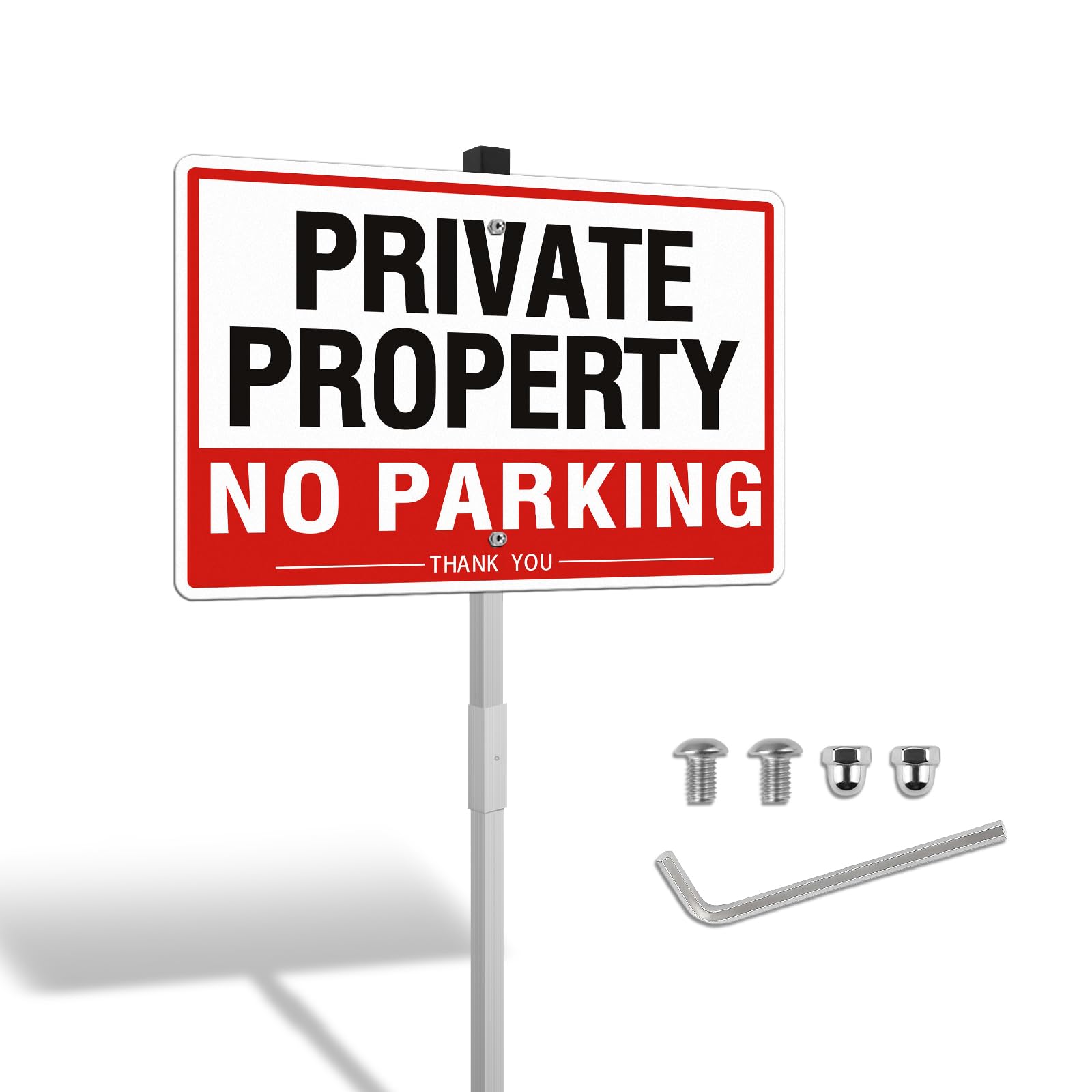 SINMAO No Parking Sign with Stake Aluminum 30x20cm (A4), Private Property Signs Outdoor Metal with Drilled Holes x1