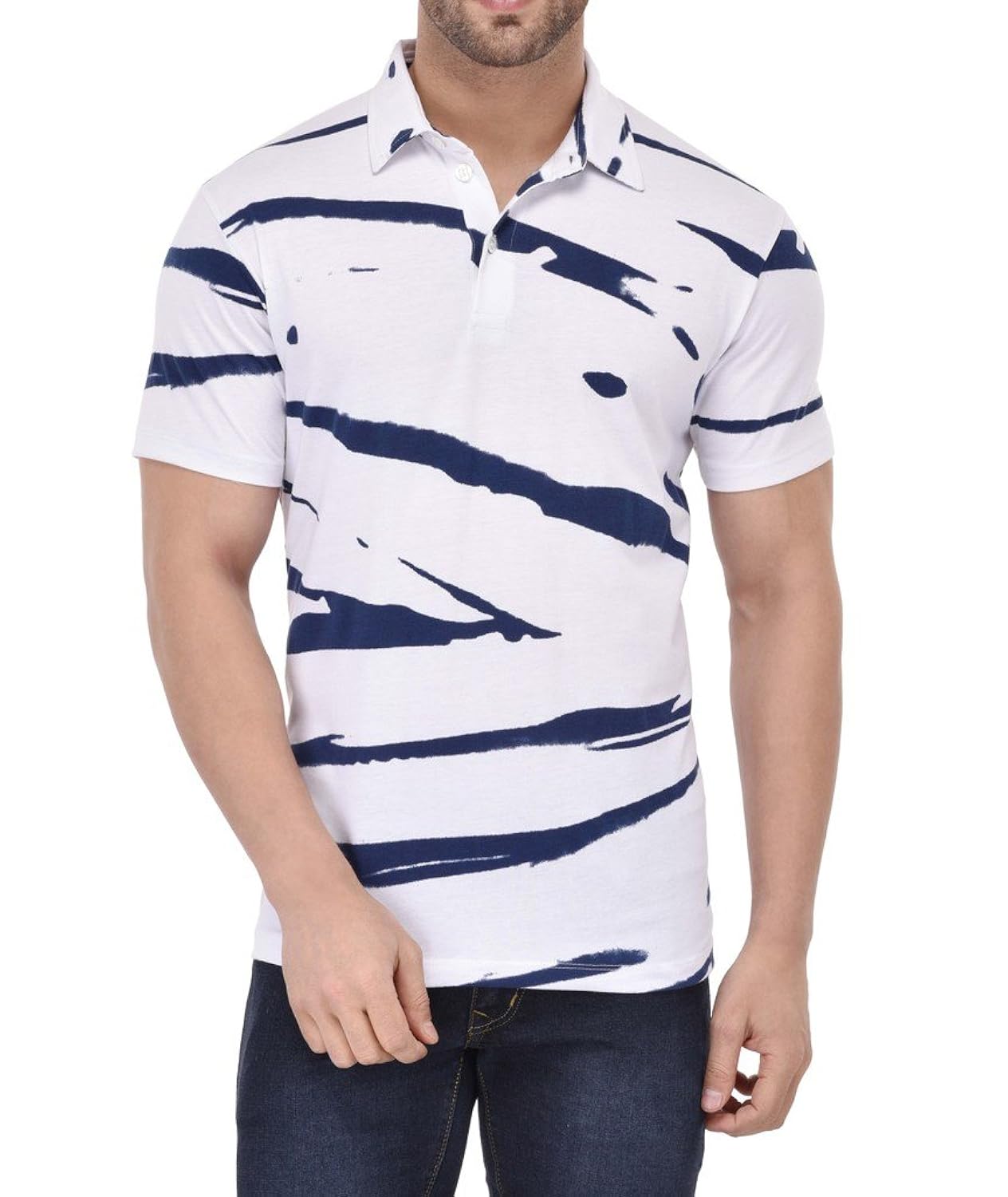 vivid bharti white half sleeve printed men's polo tshirt