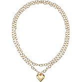 SKIMEMRY Gold Chunky Heart Necklace for Women 40 in Long Trendy Layered Puffy Heart Necklace