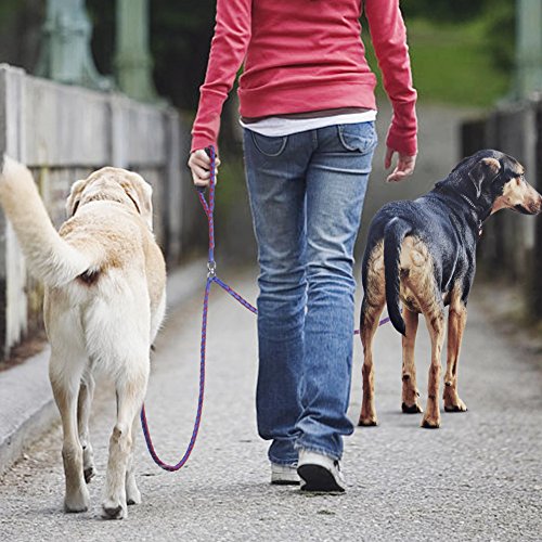 PETBABA Double Dog Leash, 4.6ft No Tangle Dual Rope Coupler, Heavy Duty 2 Way Lead Splitter with Soft Padded Handle, Walk Train Two Big Pet in Red