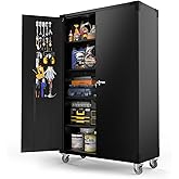 VINGLI Upgraded Wide & Deep Garage Storage Cabinet, Metal Storage Cabinet with Pegboards, Wheels, Locking Doors and Adjustabl